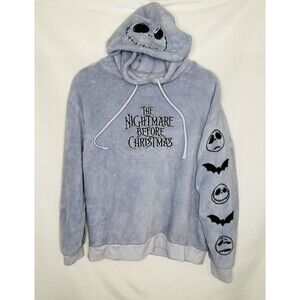 Disney Nightmare Before Christmas Fleece‎ Blue Gray Hooded Sweater Large 11-13